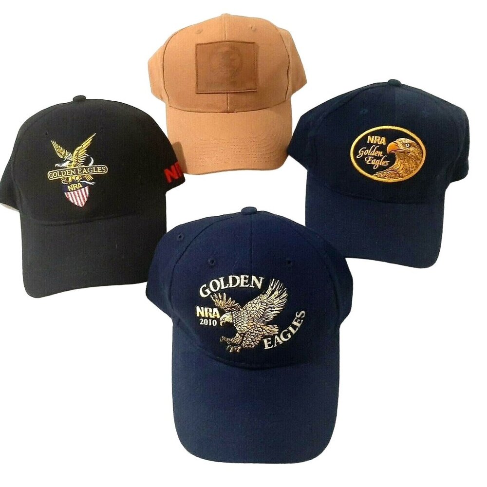 Lot of 4 NRA Hats Golden Eagles ILA Adjustable Back Country Western Southern